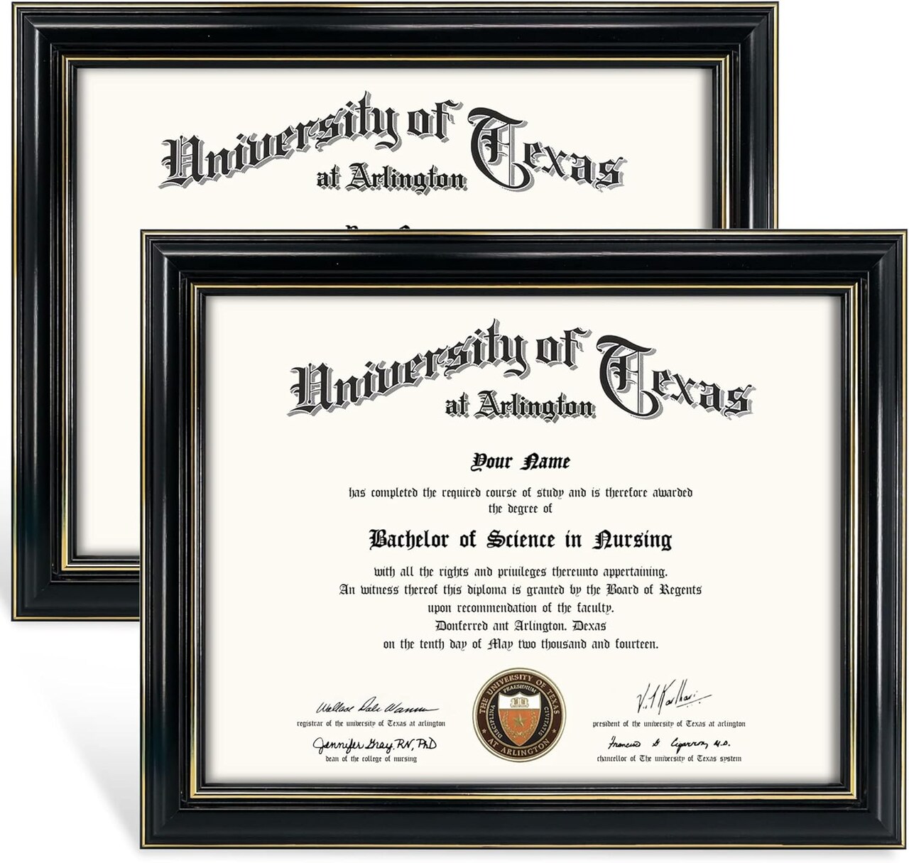 8.5x11 Certificate Diploma Frame,Solid Wood & UV Protection Acrylic,Black Finish with Gold Trim,2 Pack